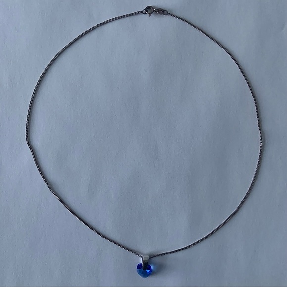 Blue Saphire Crystal 925 Sterling Silver Dainty Delicate Heart Gem Stone Pendant - Picture 1 of 3